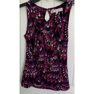 TRINA TURK SLEEVELESS BLOUSE, WOMENS, 2P, PURPLE PINK WHITE BLACK CHEVRON STYLE